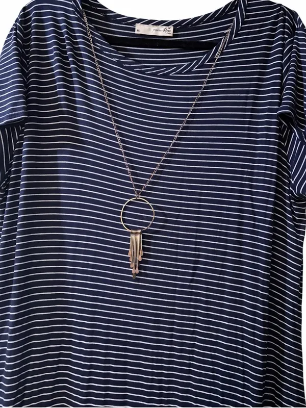 NWOT Plus Size Navy Blue Striped Maxi Dress Detachable Necklace 3X - Image 2