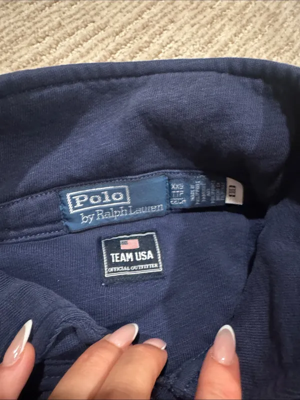 Polo by Ralph Lauren Navy Quarter-Zip Sweatshirt with Red USA Letters - Image 4