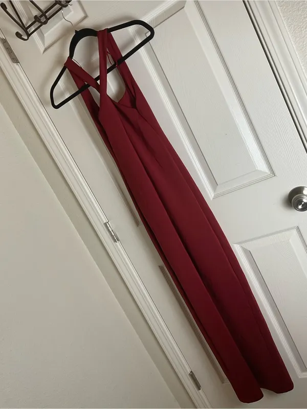ZARA Red Criss Cross Halter Neck Maxi Dress with Slit Size S - Image 7