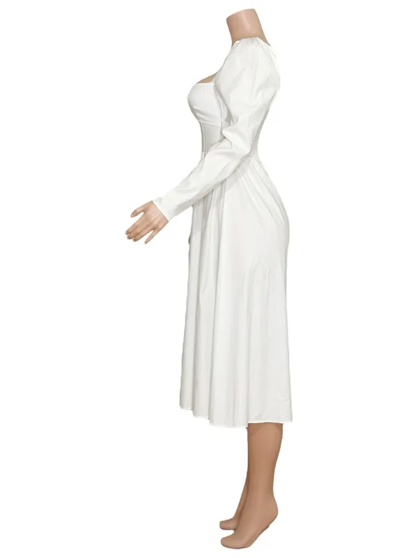 REFORMATION Luce Long Sleeves Cotton Poplin Midi Dress, White, 0 (US) - Image 6