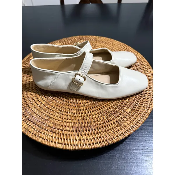 Sam Edelman Michaela Mary Jane Cream Leather Square Toe Ballet Flats Size 9.5 - Image 4