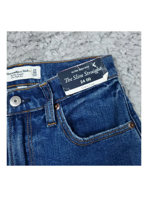 Abercrombie Slim Straight Ultra High Rise Curve Love Jeans Blue Size 00 24 - Image 3