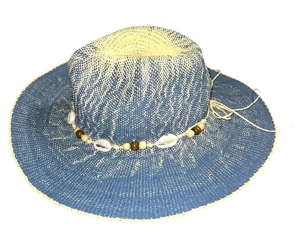 Blue and Tan Women's paper straw Cowgirl Hat - Image 3