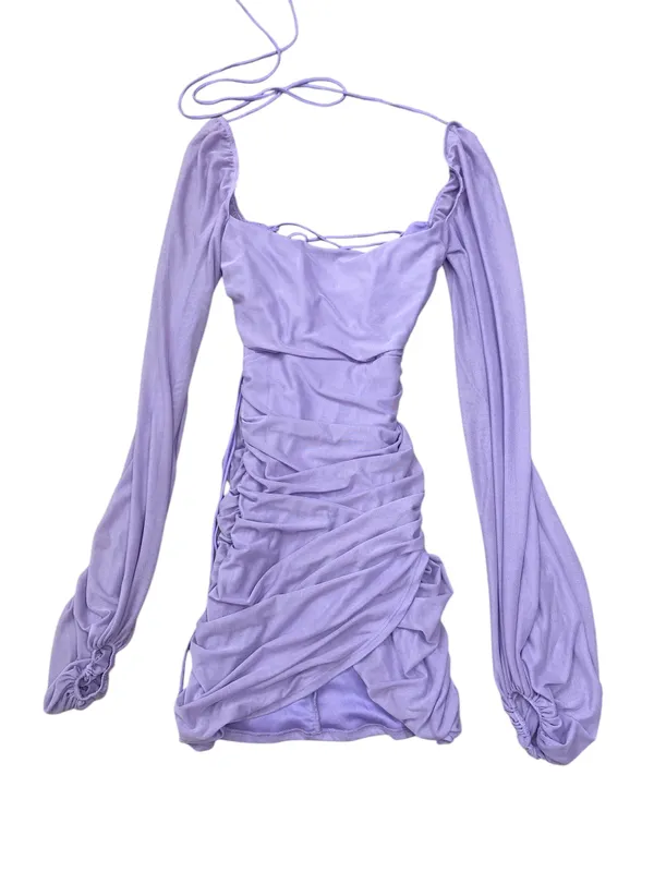Lucy in the Sky Power Mesh Long Sleeve Dress in Purple - Image 4