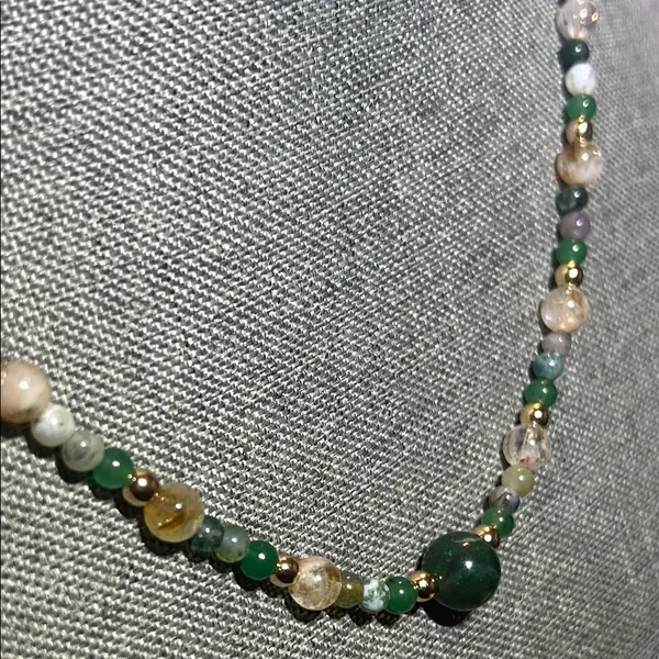 Handmade Moss Agate + Citrine + Green Aventurine Beaded Necklace * ✨ - Image 4