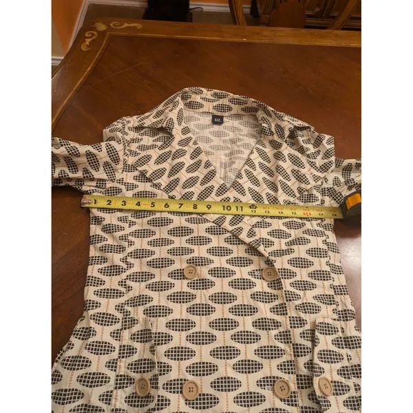 GAP Trench Coat, Geo Print, Ivory, Black & Tan, Sz: XS No Belt - Image 16