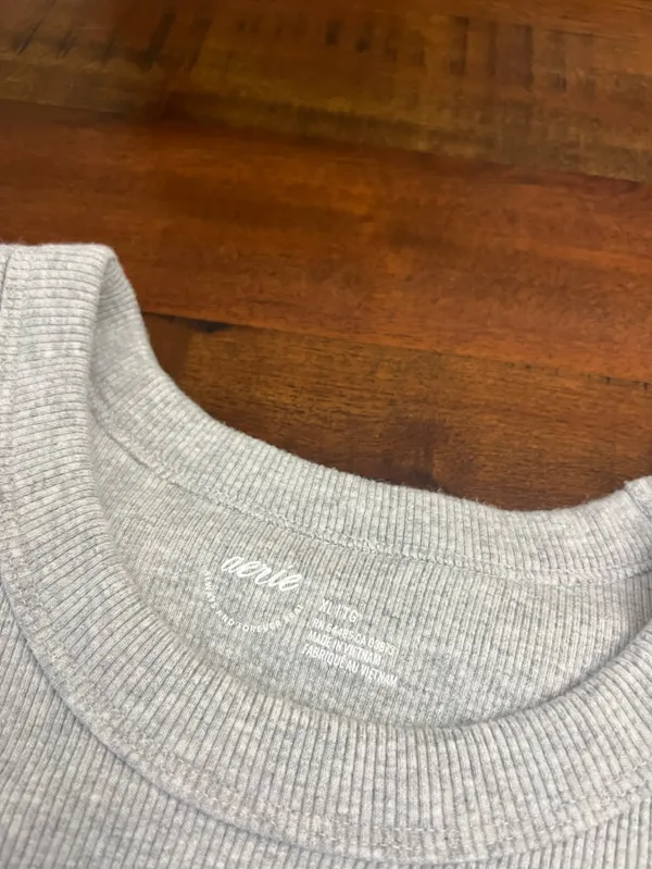 Aerie Ribbed Cropped Tank Top Gray Sleeveless Stretch Cotton XL - Image 3