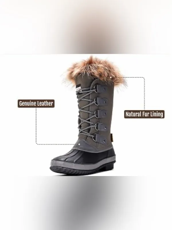 Project Cloud Women's Fur-Trim Leather Waterproof Winter Boots - Gray Size 9 - Image 2