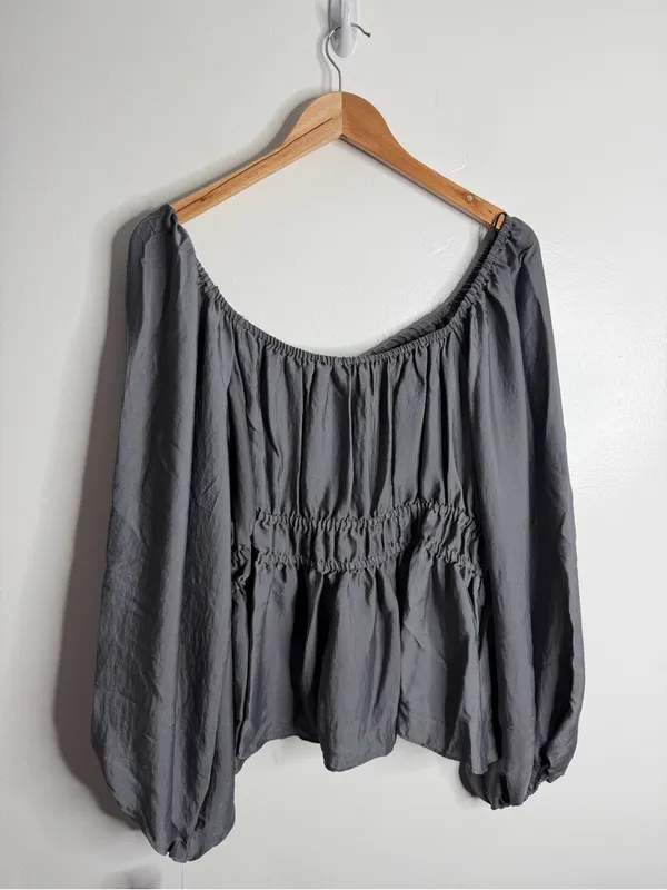 52Seven Gray‎ Smocked Peplum Top Balloon Sleeve XXL Cottagecore Romantic Boho - Image 3
