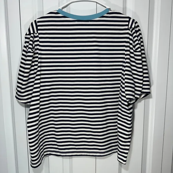 Free Assembly Top Womens XL Navy White Striped Puff Sleeve Ringer Tee Cotton - Image 5