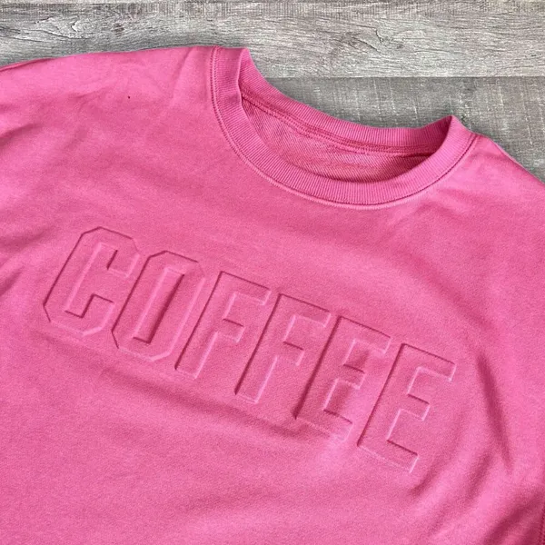 Boutique COFFEE Letter Embossed Sweatshirt NEW Womens L Pink Crewneck Pullover - Image 2