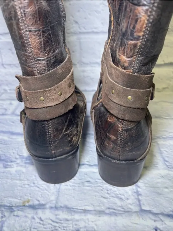 UGG Women's 9.5 Esplanade Riding Boots Croco Java Brown Distressed Sheepskin - Image 5