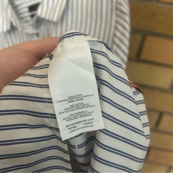 J. Crew Boy Fit Blue White Striped Plaid Button Down Blouse Oxford Top Size 4 - Image 3