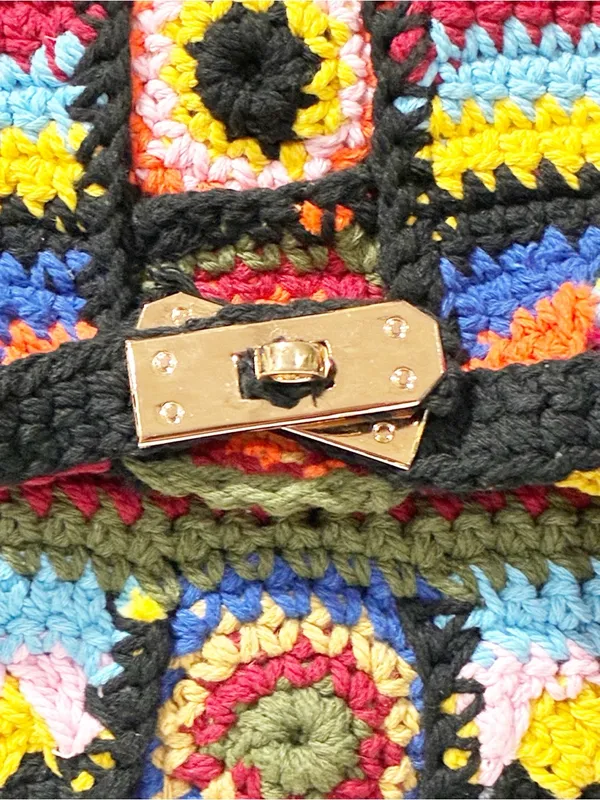 Akira Multicolor Crotchet Tote Bag Front Clasp Shoulderbag Granny Boho - Image 3