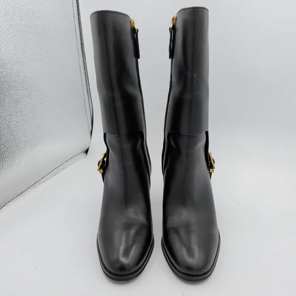Franco Sarto Wyatt Black Leather Mid-Calf Block Heel Buckle‎ Boots 7M - Image 3