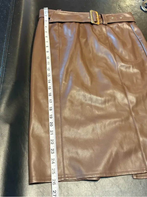 Marc New York NWT size Small Chocolate Brown Faux Leather Belted Pencil Skirt - Image 10
