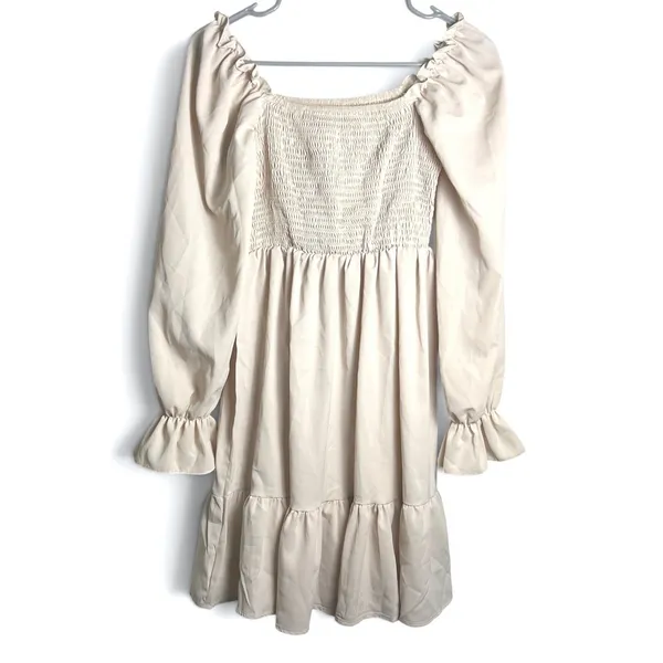 Cream Prairie Mini Dress Women's XS Smocked Puff Sleeve Cottagecore Boho - Image 2