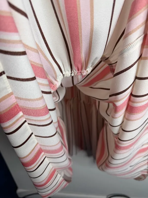 Gabby Skye Striped Babydoll Dress Puff Sleeve‎ Square Neck Pink Beige 18W Pastel - Image 10