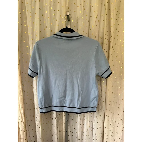 Our 12th Young Contemporary Rhinestone Flower Buttons Knit Polo Sweater L - Image 3