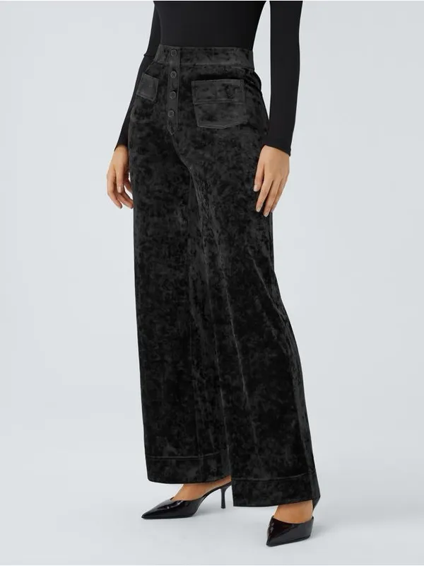 HALARA Black High Waisted Pockets Straight Leg Velvet Casual Pants Size XL - Image 6