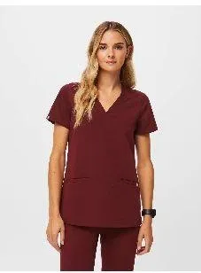 FIGS Women's Burgundy Casma™ - Three-Pocket Scrub Top - Image 3