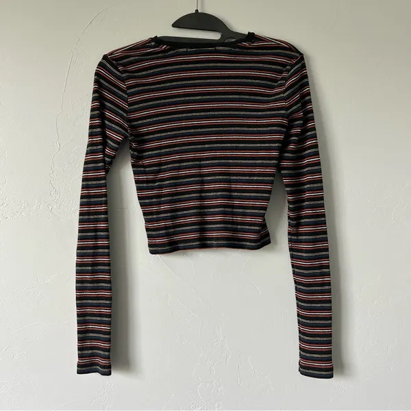 Brandy Melville Striped Cropped Long Sleeve Cotton Tee OS Indie Grunge - Image 8