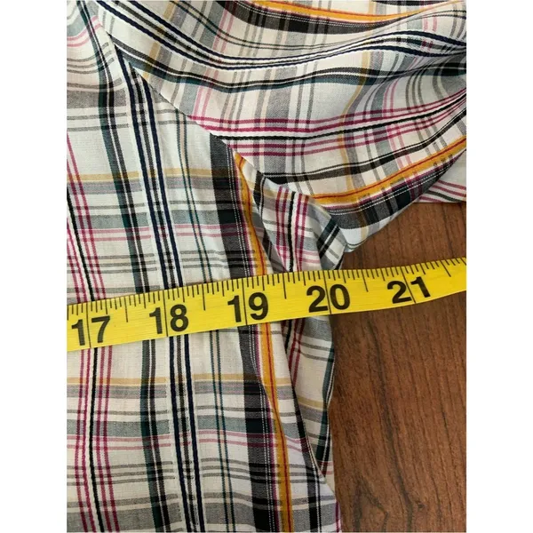 LOFT Multicolor Plaid Ruffle Collar V-Neck Button-Up Long Sleeve Top Preppy M - Image 8