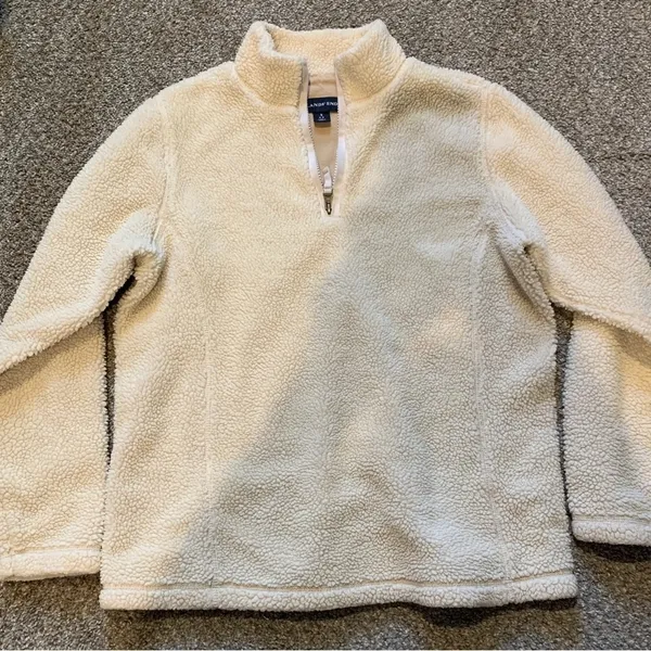 Lands End Teddy Fleece Half Zip Cream Pullover Size Small - Image 9