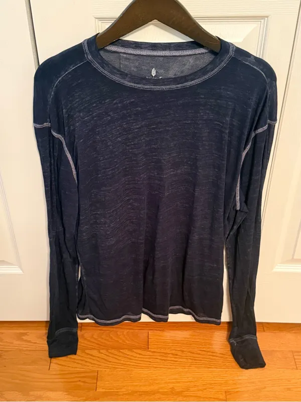Free People Movement Keep Rolling Burnout Long Sleeve Shirt in Navy - Image 2
