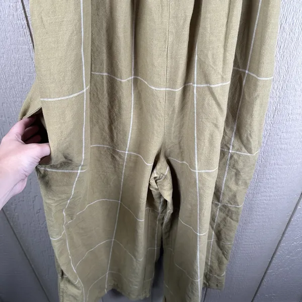Madewell Superwide-Leg Jumpsuit Womens Size 6 Olive Green Windowpane Linen Blend - Image 4