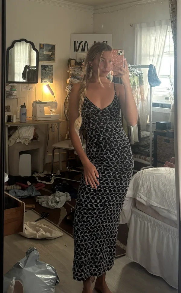 Black And White Textured Vintage Dress - Image 3