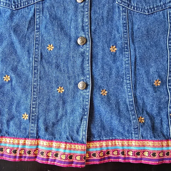 Casey & Max Embroidered Denim 100% Cotton Vest with Colorful Trim‎ Size XL - Image 7
