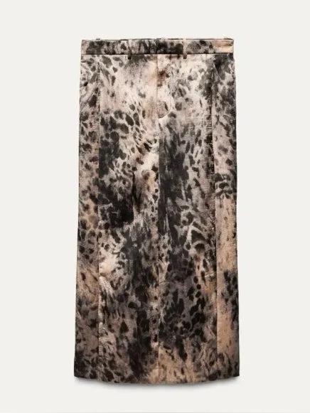 ZARA ZW Crinkled Print Midi Skirt Silky Bloggers Fave Leopard / Soft Brown NWOT - Image 2