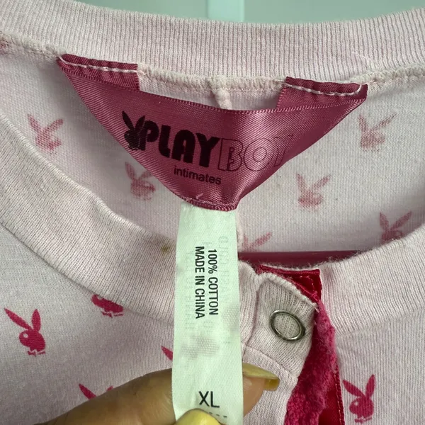 Playboy Intimates Pink Bunny Print One Piece Union Suit Pajamas‎ Women's XL - Image 4
