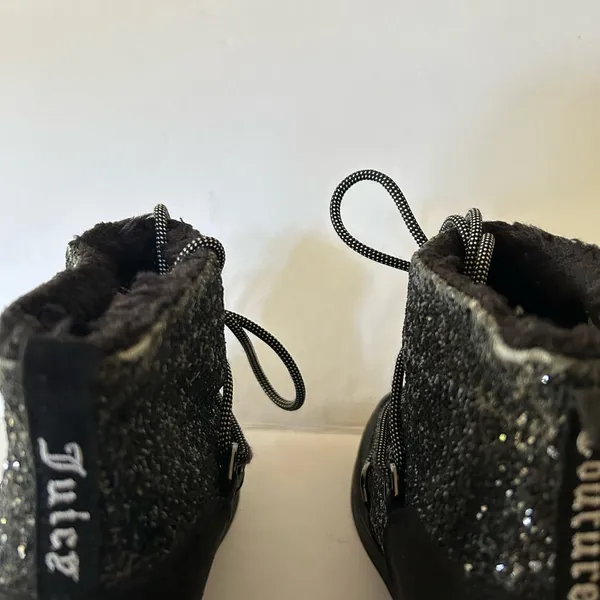 Juicy Couture MAREEN Wedge Booties Shoes Black Glitter Women’s Size 7M scuffed - Image 6