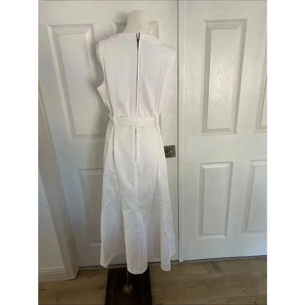 Sundance Poppy Denim Midi Dress Belted A-Line Pockets Boho, White, Size 12, NWOT - Image 6