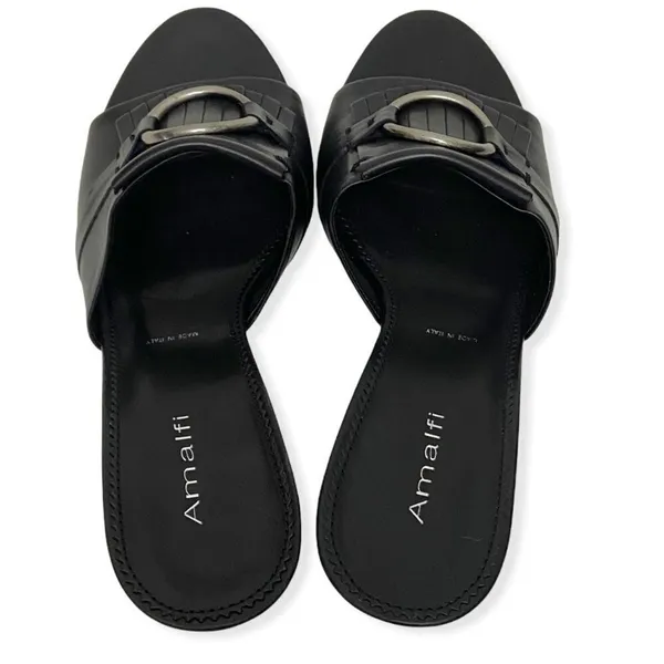 Amalfi Black Italian Leather Fringe kitten-heel mules - Image 13