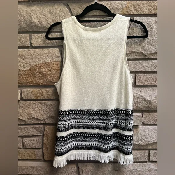 Madewell Villagrove Sweater Tank in Bright Ivory Large Aztec boho fringe - Image 10