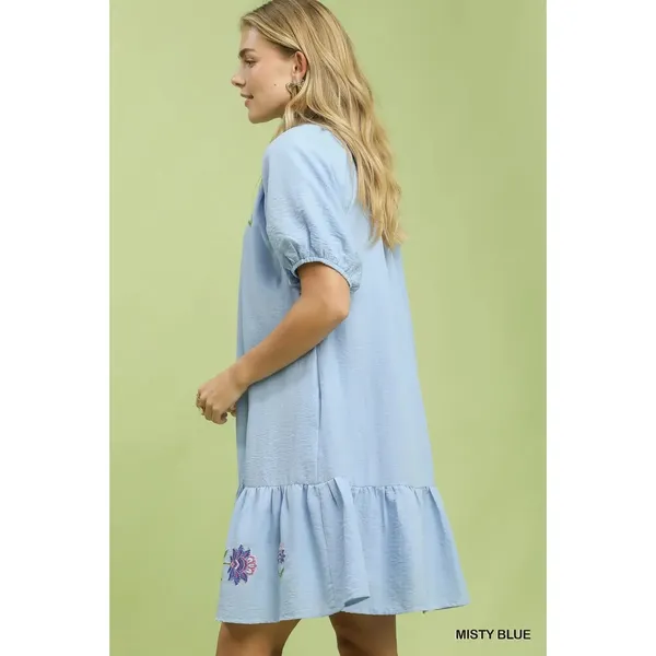 Umgee Embroidered Floral Babydoll Dress - Mistyblue‎ - Small - Image 2
