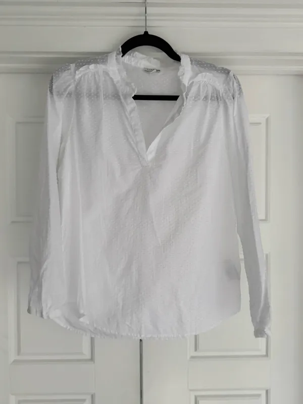 J. Crew White Clip Dot Ruffle Trim Popover Blouse - Small - Image 2