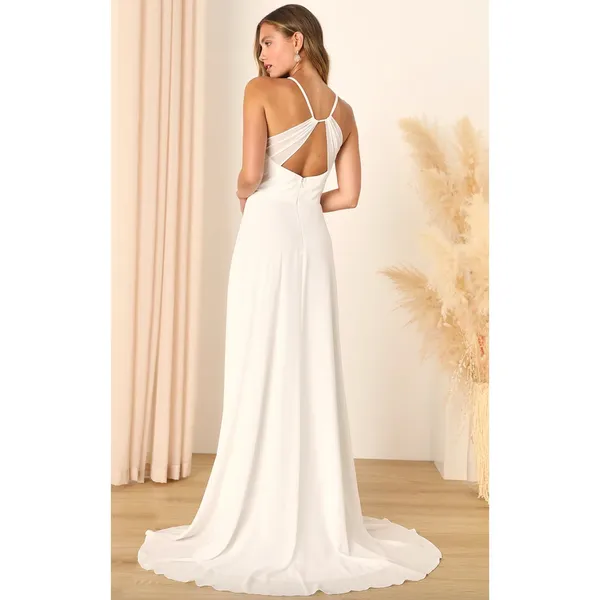 Lulus Romantic Inspiration White Sleeveless Faux Wrap Maxi Dress Wedding M NWT - Image 2