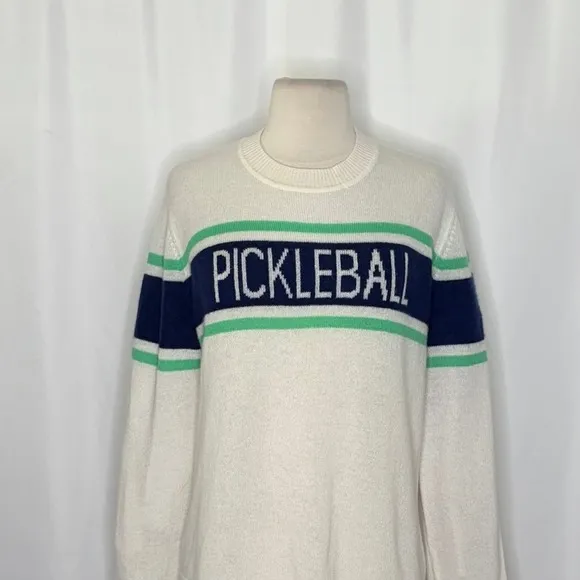 ALASHAN Cashmere Pickleball Sweater Pullover Sporty Text Script Preppy X - Image 3