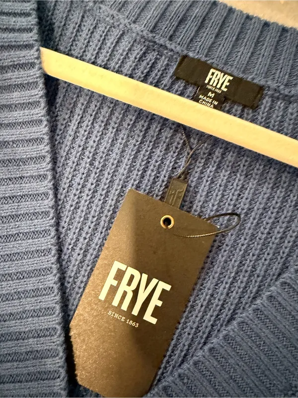 NWT FRYE Size M Blue Cream Fair Isle Fringe Cotton Button Cardigan Sweater Boho - Image 11