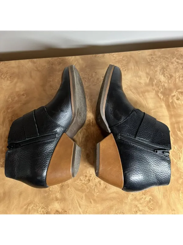 Korks Black Leather Buckle Ankle Boots Women's Size 8 39 Comfort Block Heel - Image 5