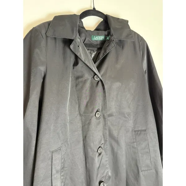 Lauren Ralph Lauren Black Hooded Button Front Trench Coat Jacket XL - Image 2