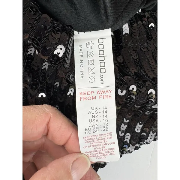 *New Boohoo Sequin Wide Leg Trouser Pant Womens 14 Black Cocktail Party Festive - Image 8