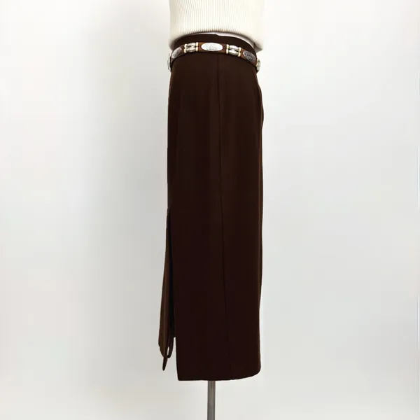 Vintage 80’s Pure Wool Split Hem Midi Skirt in Brown | Size XS/S - Image 3