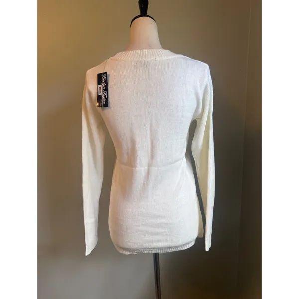 Evelyn Taylor CreamWhite Cardigan Sweater Rose embroidered dainty cottage retro - Image 4