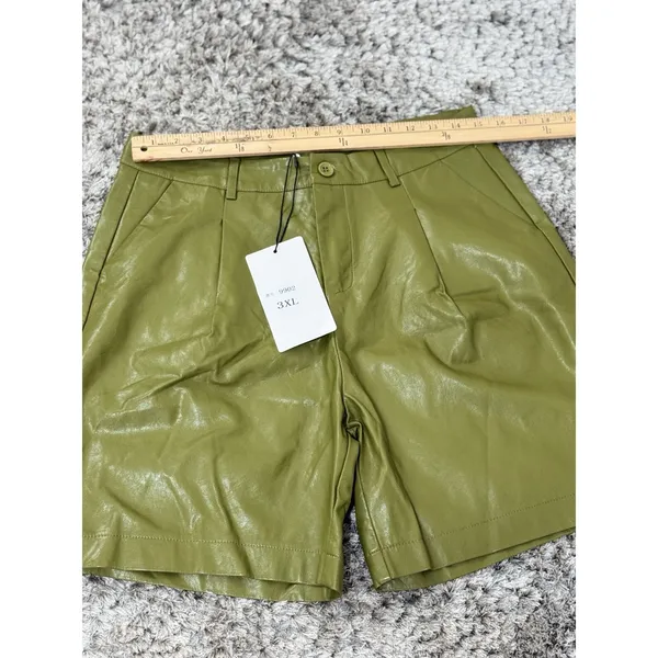 Women Faux Leather Shorts Olive Green High Waist Pleated Shorts Size 3XL NWT - Image 10