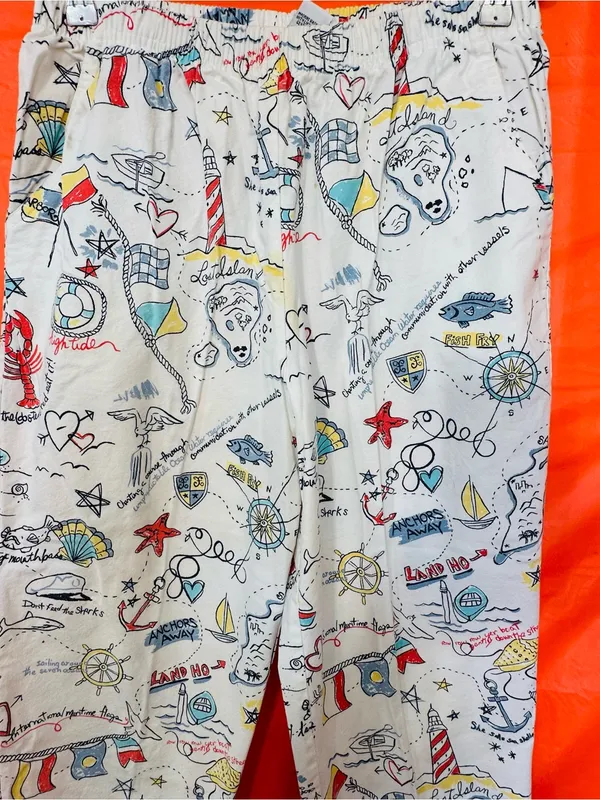 Women’s White Nautical Print Jogger Pants with Elastic Waist - Image 6